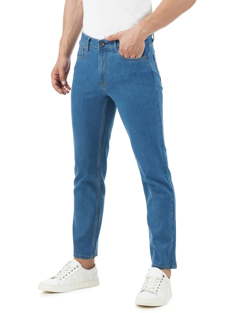 inkd Super sapphire Men's Regular Fit Jeans - Mid-Rise | Cotton Blend | Contrast Stitch|  Stretchable Fabric | Classic 5 Pocket Styling for Men | Best Price UAE